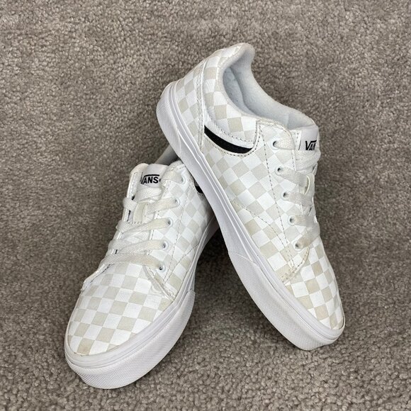 Vans Old School Slip On Lace Up White on White Checkerboard Youth US Size 3 - Picture 2 of 9